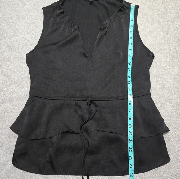 CYNTHIA STEFFE Hanna Black Sleeveless Ruffle Blouse Drawstring Waist Size Medium - Picture 11 of 14